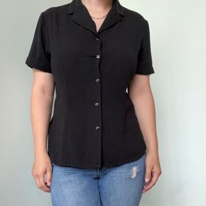 Black short sleeve button up blouse small